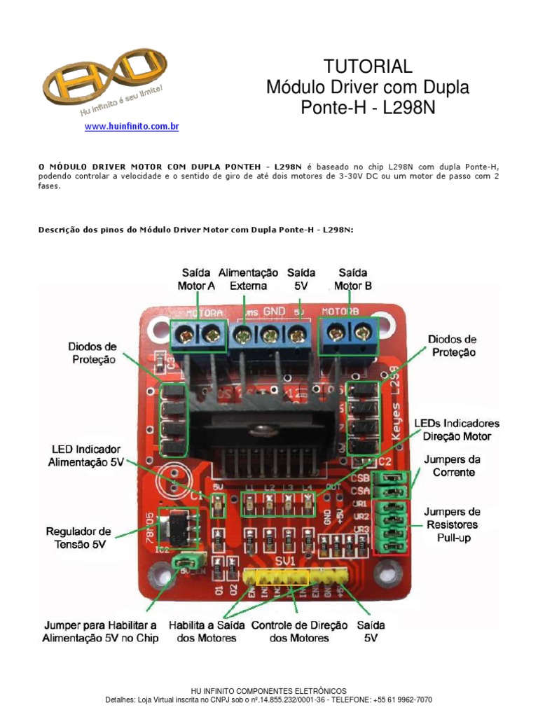Tutorial Módulo Driver Ponte-H L298N | PDF | Corrente elétrica | Indutor