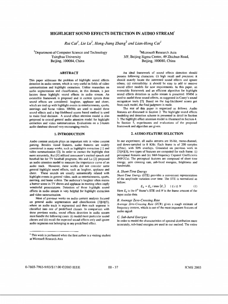 Audio Stream Sound Effects Detection | PDF
