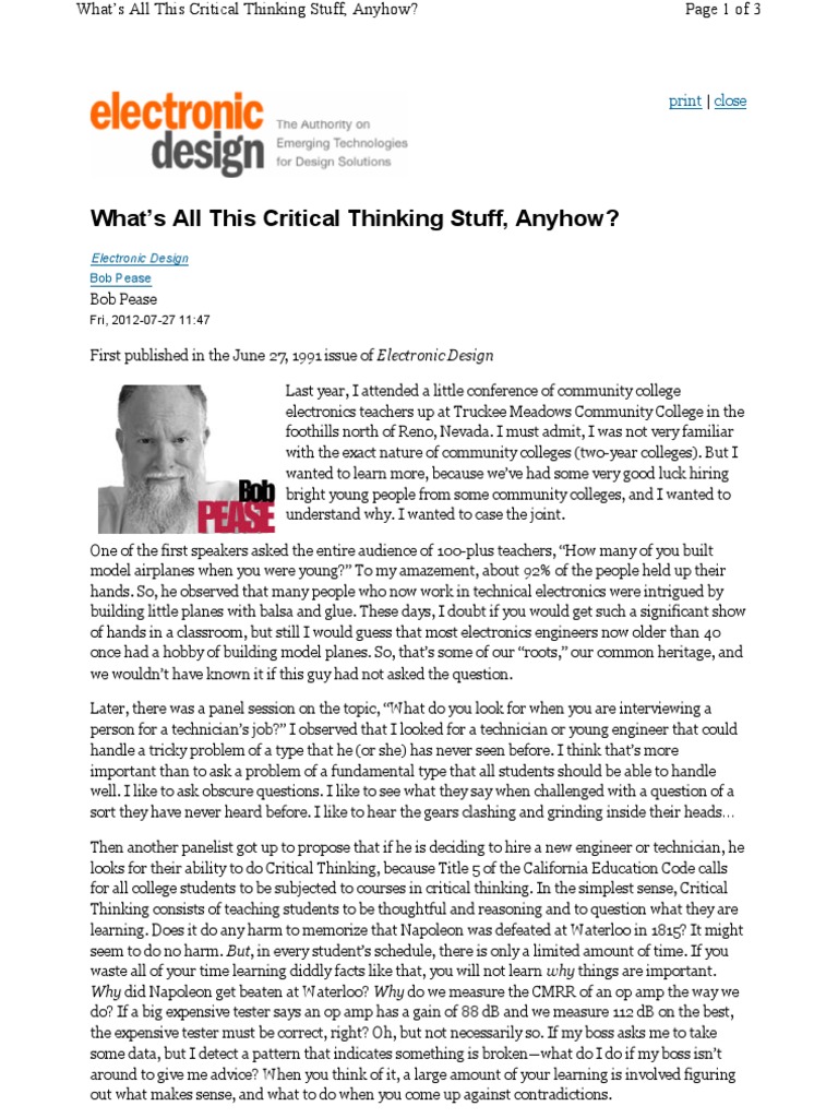 What's All This Critical Thinking Stuff Anyhow | PDF | Experiment ...
