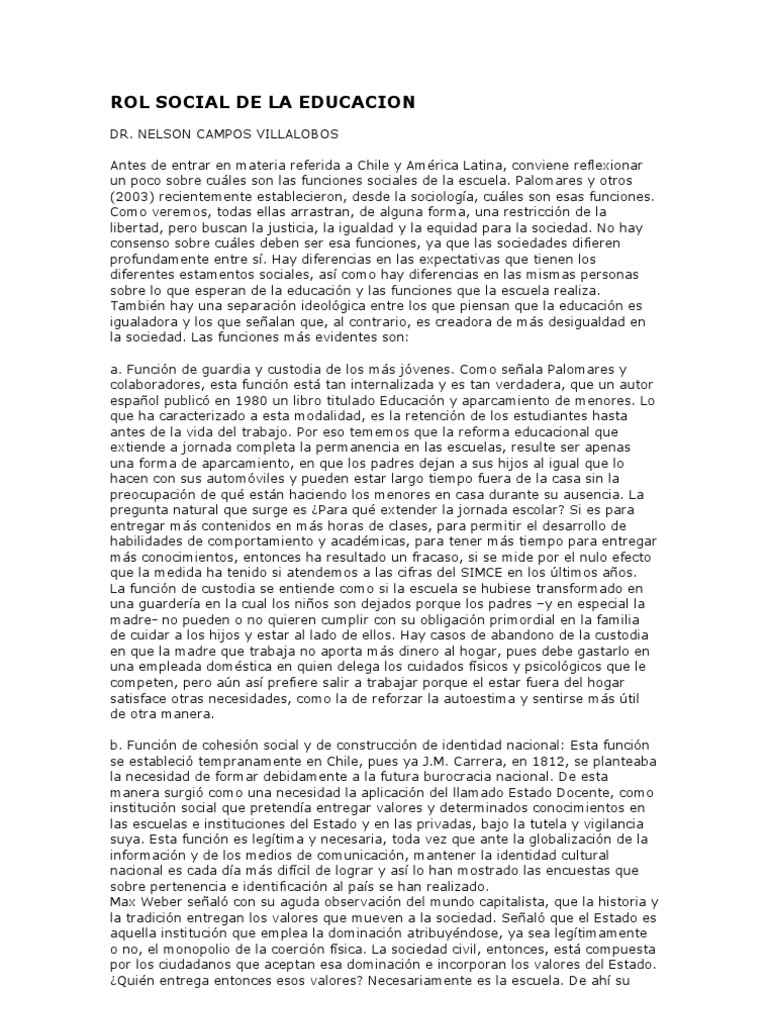 Rol Social de La Educacion | PDF | Desigualdad social | Discriminación