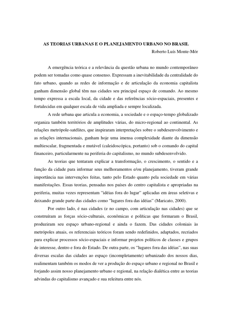 Teorias Urbanas e o Planejamento Urbano No BR  City 