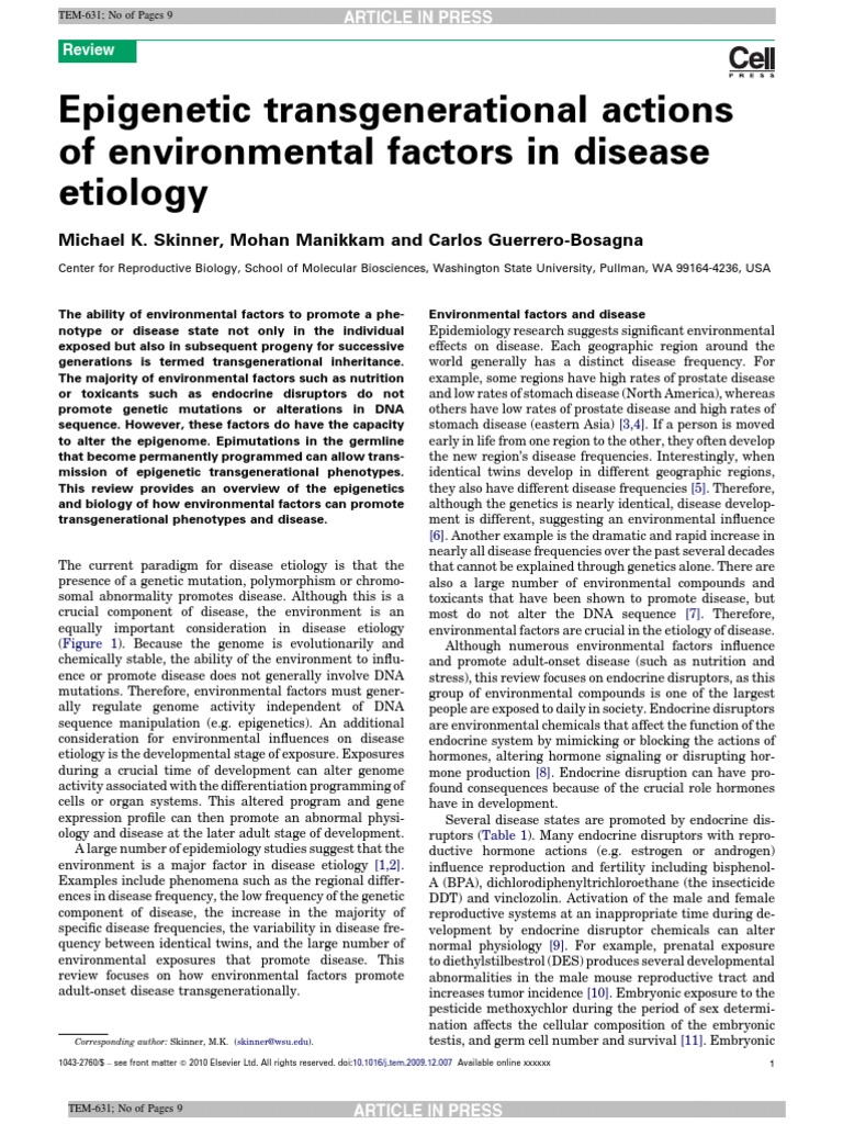 Skinner Epigenetica | PDF | Epigenetics | Dna Methylation