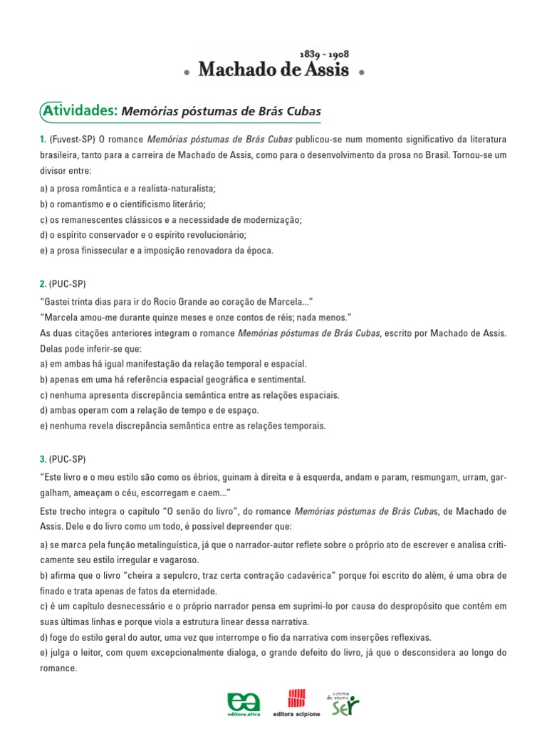 Atividades Memorias Postumas de Bras Cubas PDF