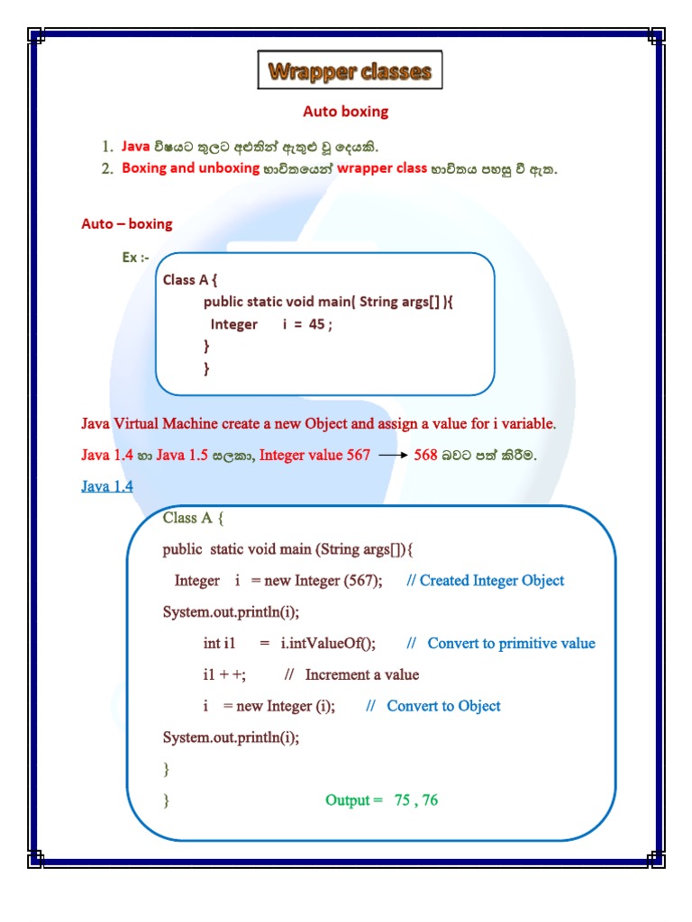 Java Boxing and Unboxing Wrapper Class PDF