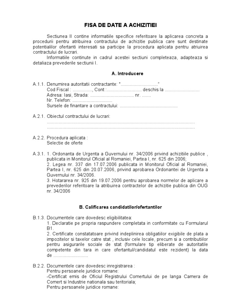 Fisa Date A Achizitiei Model I