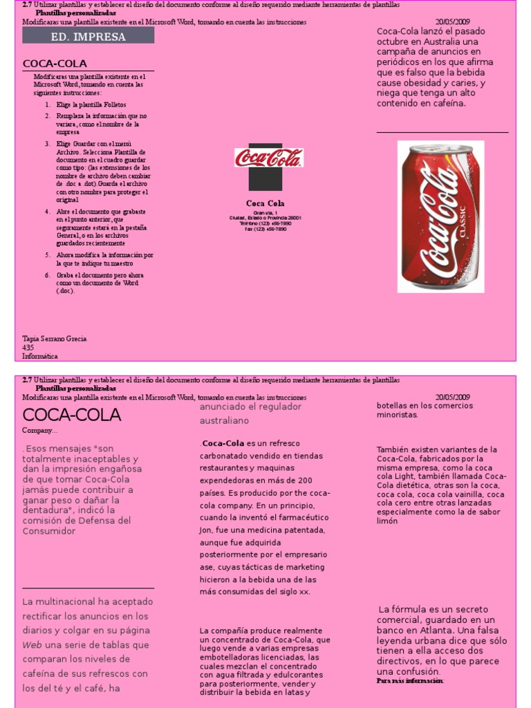 Plantillas Personalizadas | PDF | Coca Cola | Bebidas