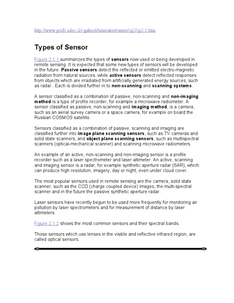 Types of Sensors in Remote Sensing PDF