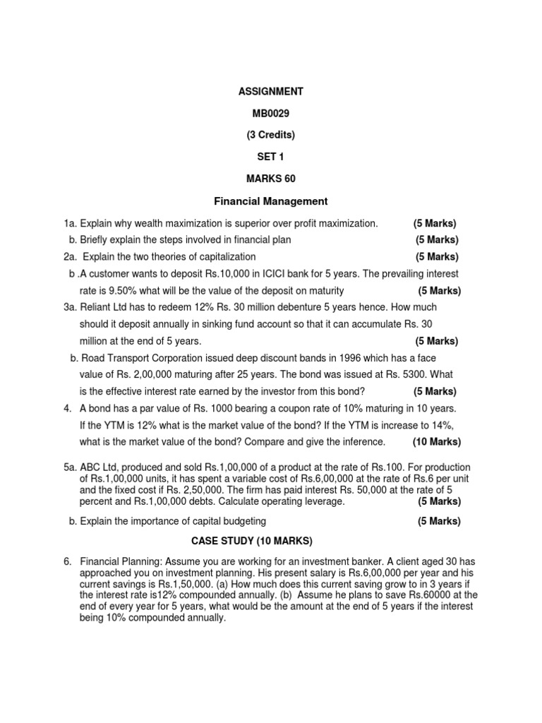 Financial Management: Assignment MB0029 (3 Credits) Set 1 Marks 60 | PDF