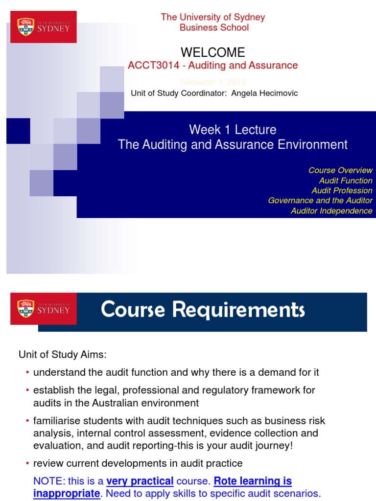 ACCT3014 Lecture01 s12013 | PDF | Financial Audit | Audit
