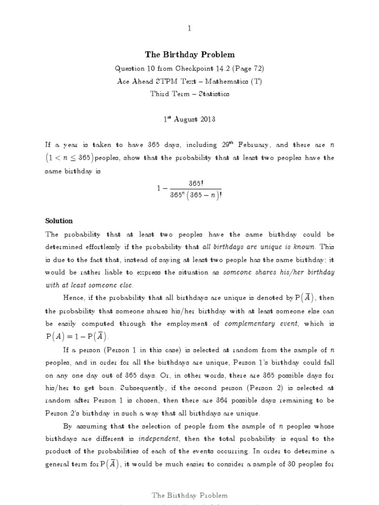 The Birthday Problem | PDF | Probability | Applied Mathematics