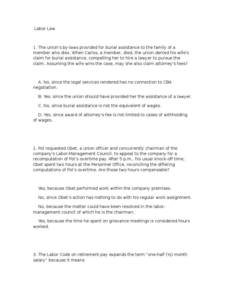 Key Labor Law Cases and Principles | PDF | Overtime | Employment