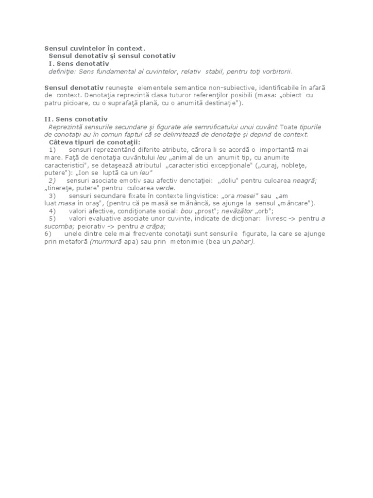 Sensul Cuvintelor In Context