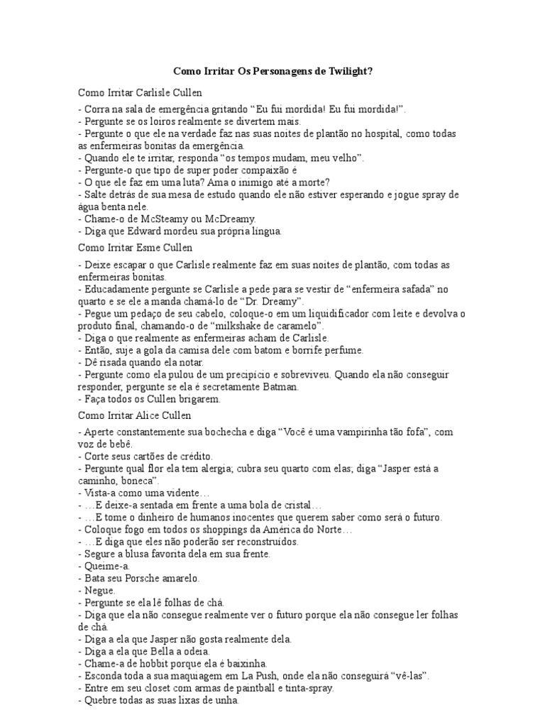 Como Irritar Os Personagens de Twilight | PDF | Crepúsculo (série literária  de ficção), image size:768x1024