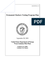 Permanent Markers Testing Program Plan - United States Department of Energy - Waste Isolation Pilot Plant