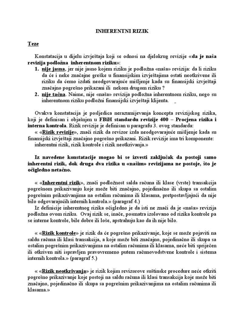 Inherentni Rizik | PDF