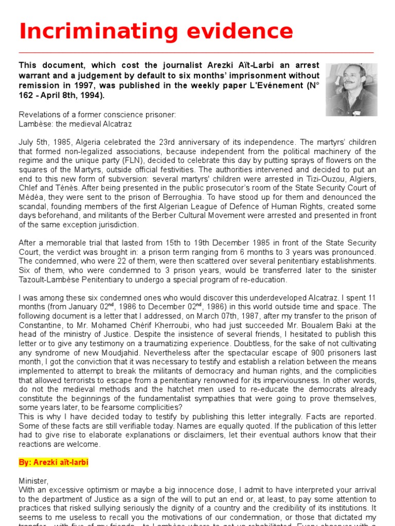 Incriminating evidence Prison Conscience