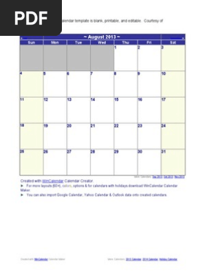 August 2013 Calendar