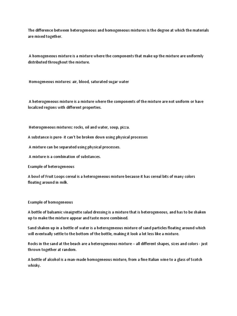 Heterogeneous and Homogeneous Mixtures | PDF