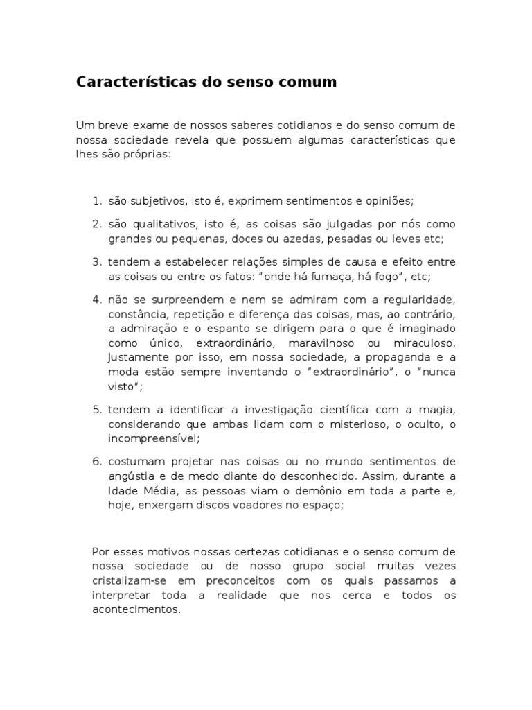 As Características Do Senso-Comum | PDF