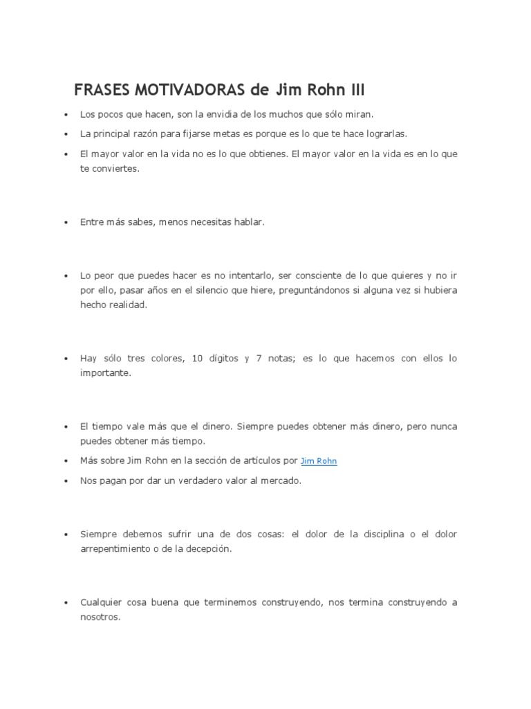 Frases Motivadoras de Jim Rohn | PDF | Crecimiento personal y profesional