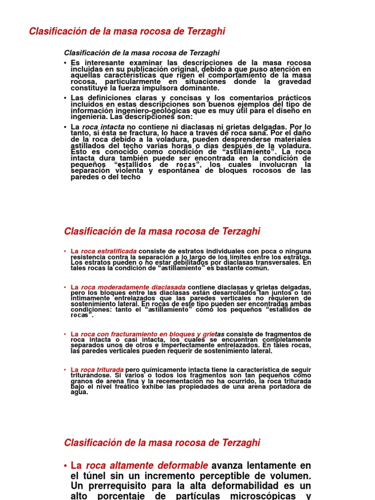 Clasificación de La Masa Rocosa de Terzaghi | PDF | Roca (geología ...