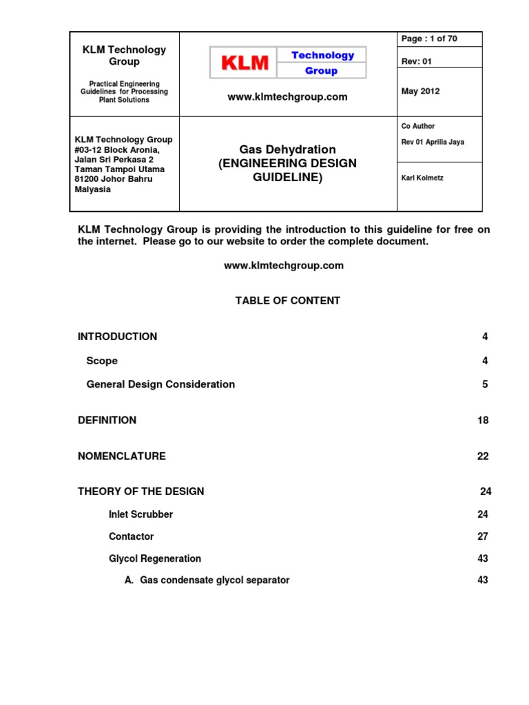 Engineering Design Guidelines Gas Dehydration Rev01web | PDF ...