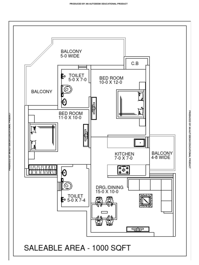 1000 SQFT Saleable Area Layout | PDF | Home