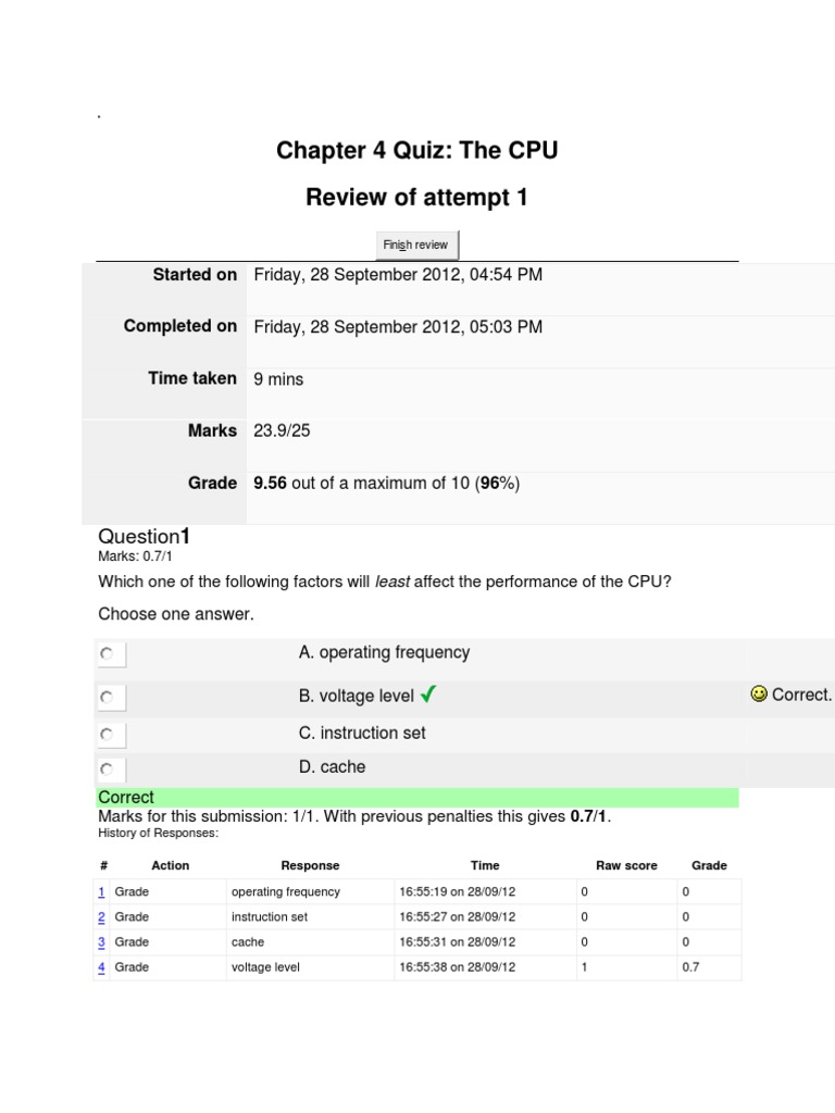 CPU Quiz Review and Performance Insights | PDF | Integrated Circuit ...