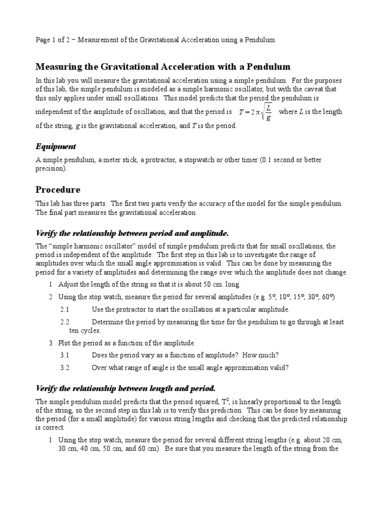Measure Gravitational Acceleration with Pendulum | PDF | Pendulum | Gravity