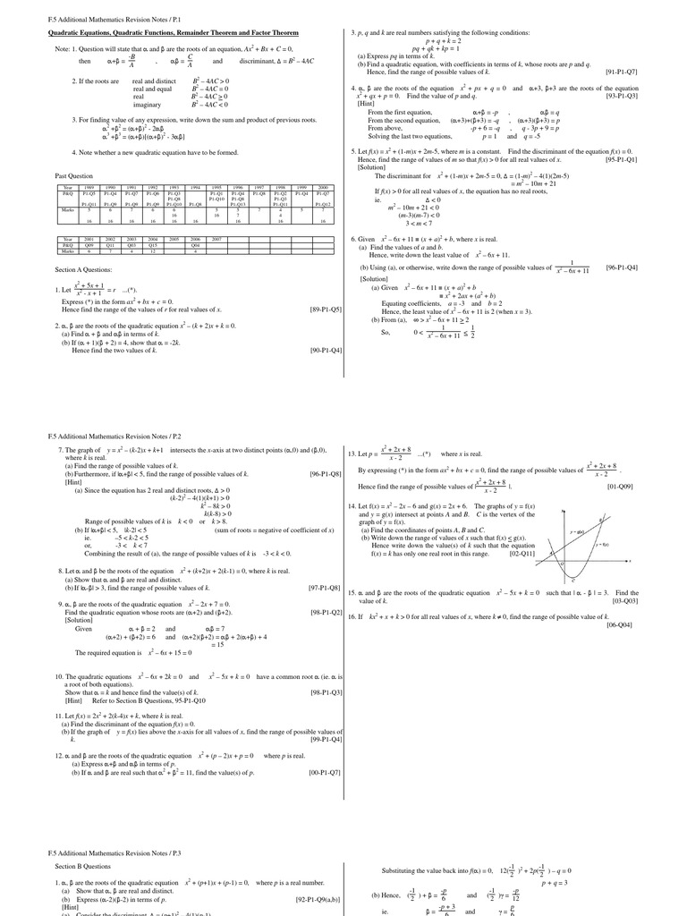 Quadratic Equations: Key Concepts & Values | PDF | Trigonometric ...