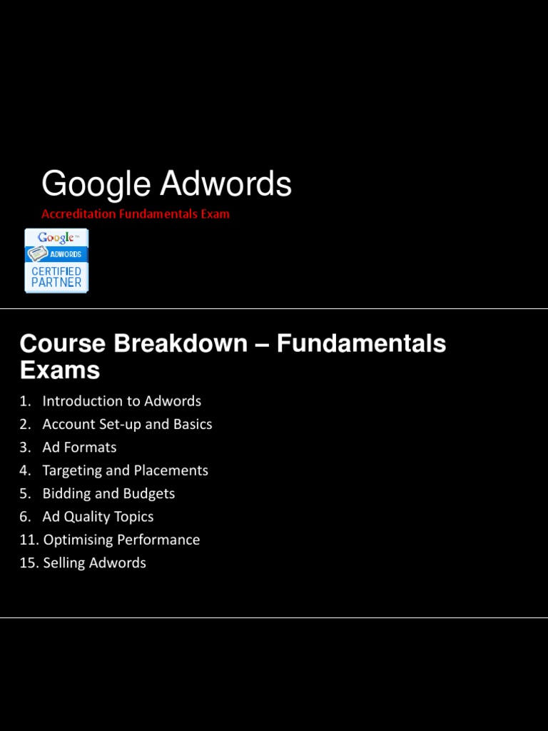 Google Adwords: Accreditation Fundamentals Exam | PDF | Ad Words ...