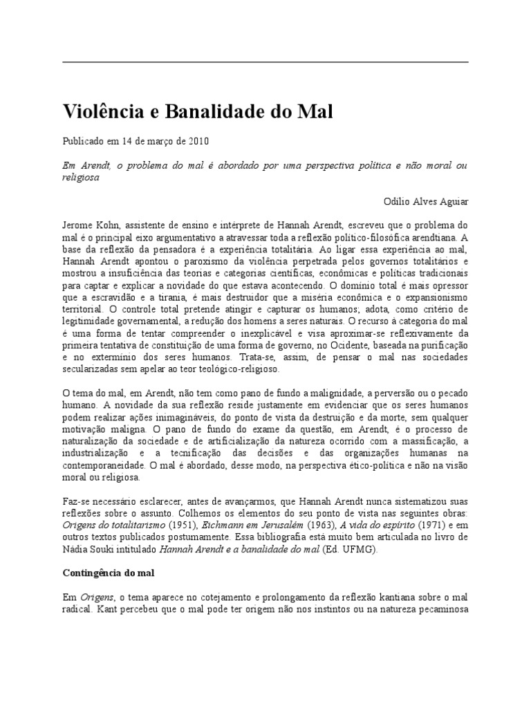 Violência e Banalidade Do Mal PDF Immanuel Kant Mal