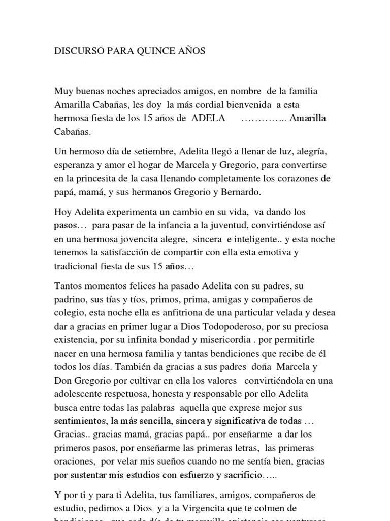 discurso para quince años Amor Religión