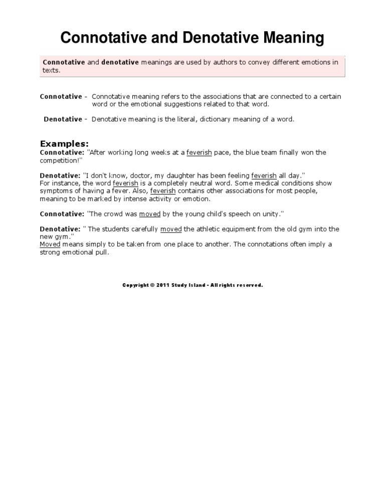 Connotative and Denotative Meaning Handout