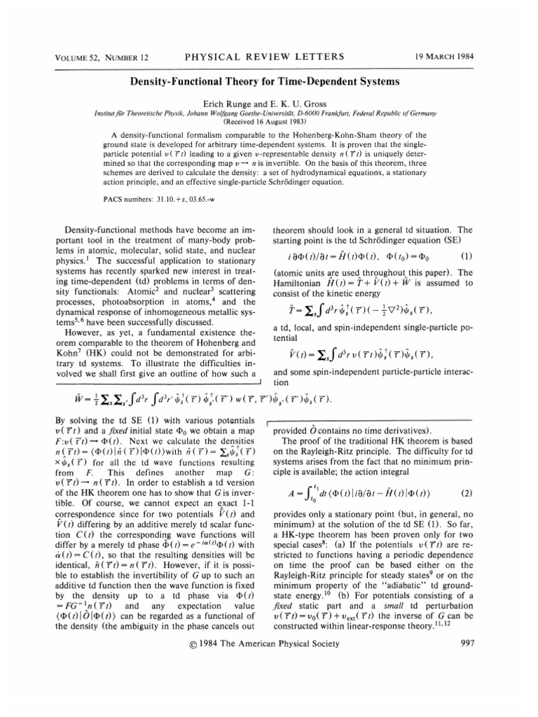 Time Dependent DFT PRL PDF | PDF | Mathematical Physics | Theoretical ...