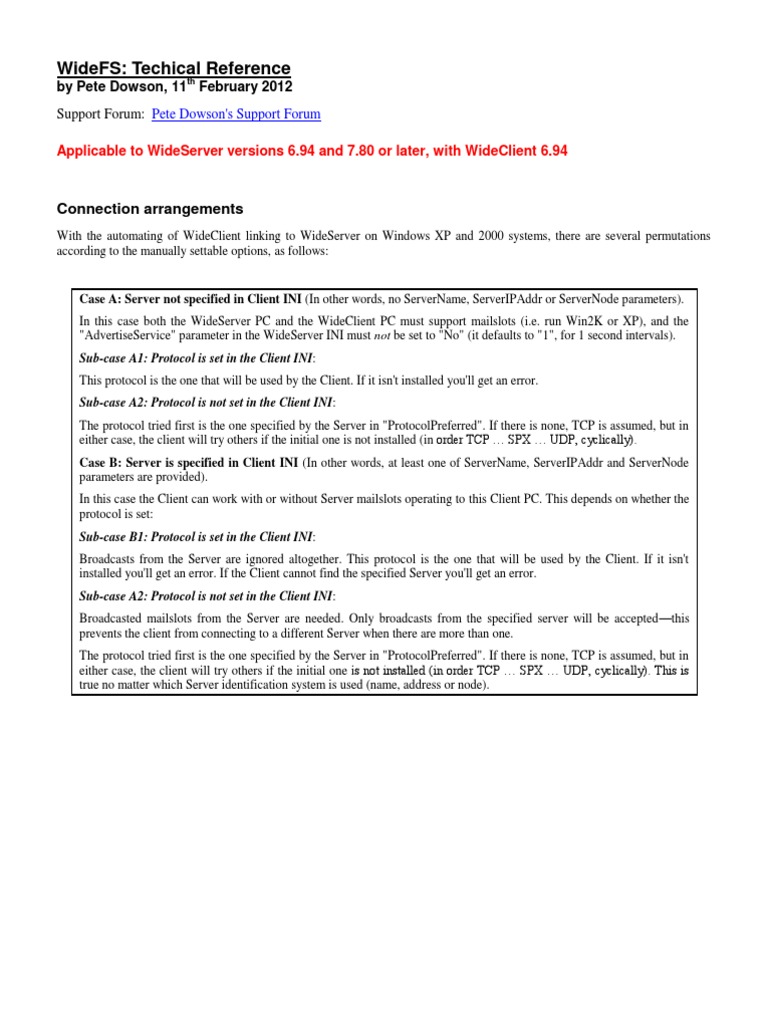 WideFS Technical | PDF | Computer Network | Transmission Control Protocol