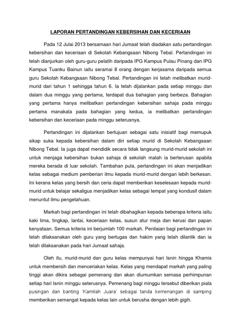 Laporan Pertandingan Kebersihan Dan Keceriaan Pdf
