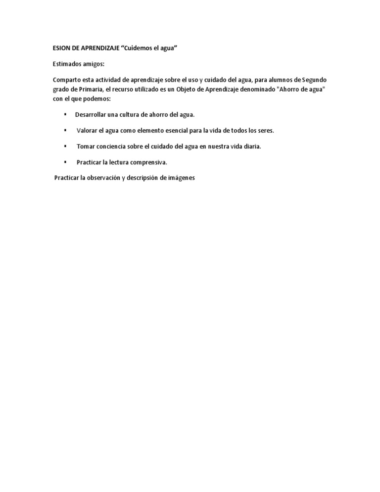 Actividad de Aprendizaje: Cuidado del Agua | PDF | Hogar, jardinería y ...