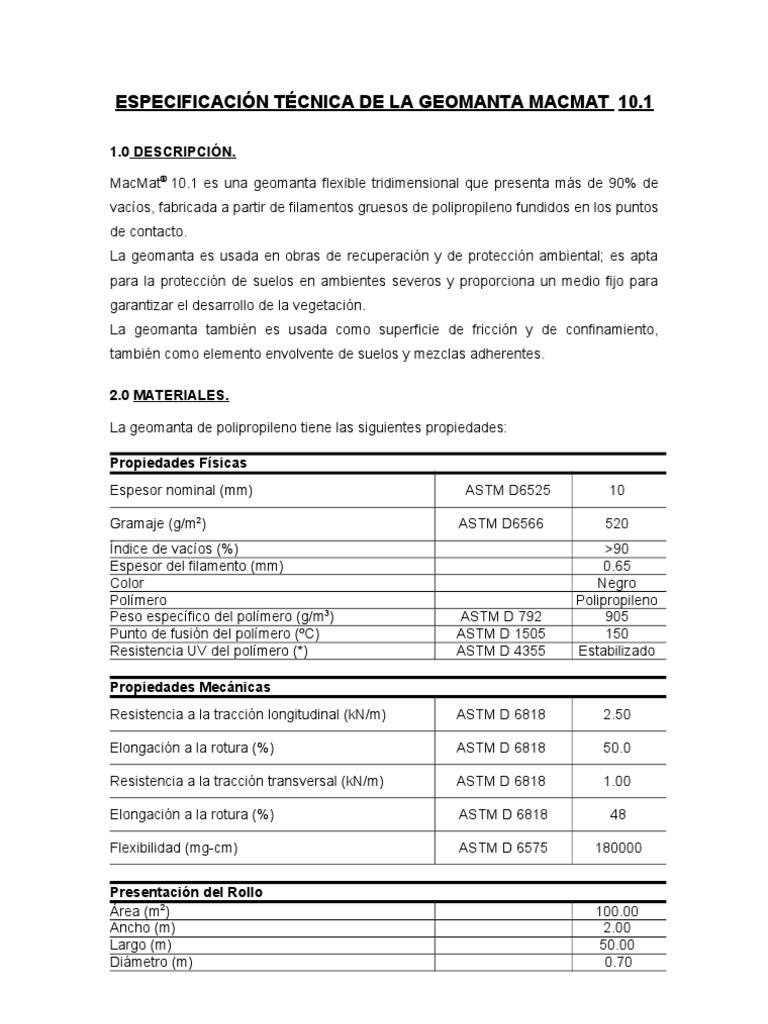 Especificación MacMat 10.1 | PDF | Suelo | Hidrología
