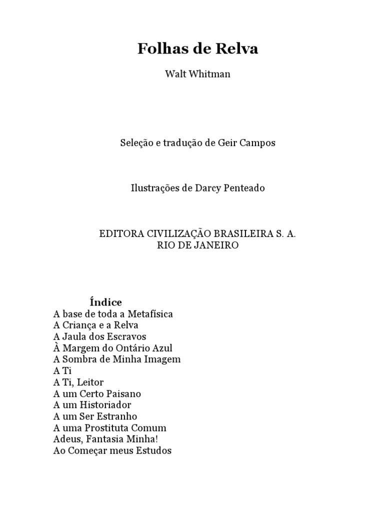 Folhas de Relva Walt Whitman PDF Amor Deus