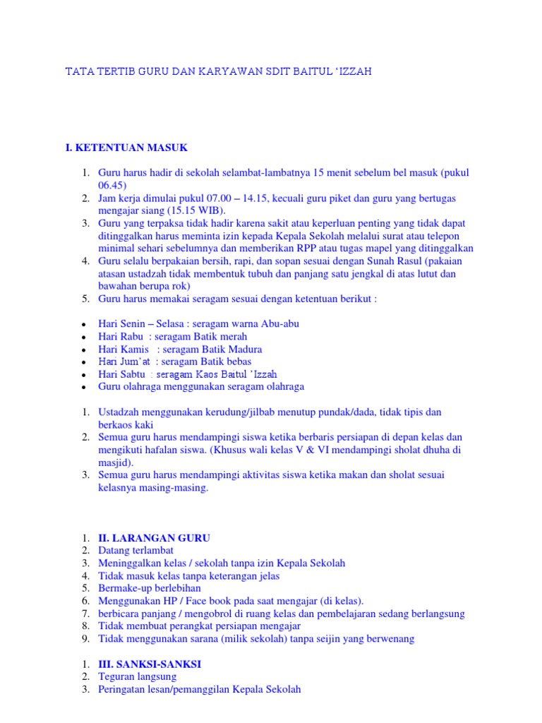 Tata Tertib Guru Dan Karyawan