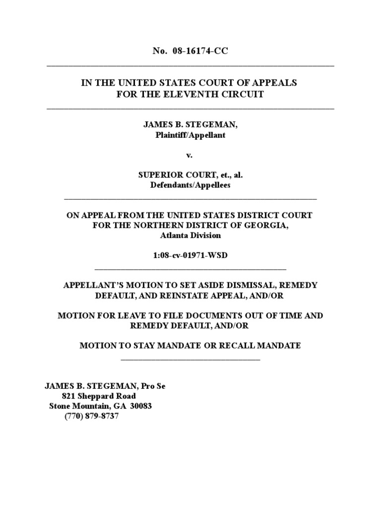 Appellant's Motion to Reinstate Appeal Pro Se Legal Representation In