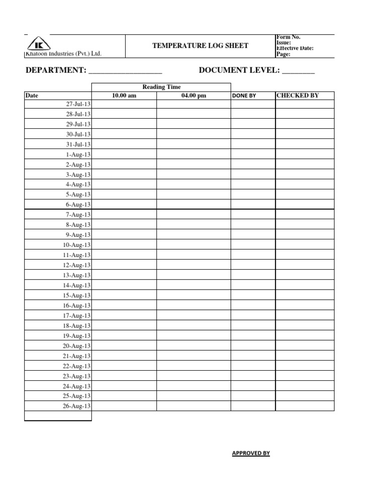 Temperature Log Sheet Template | PDF | Technology & Engineering