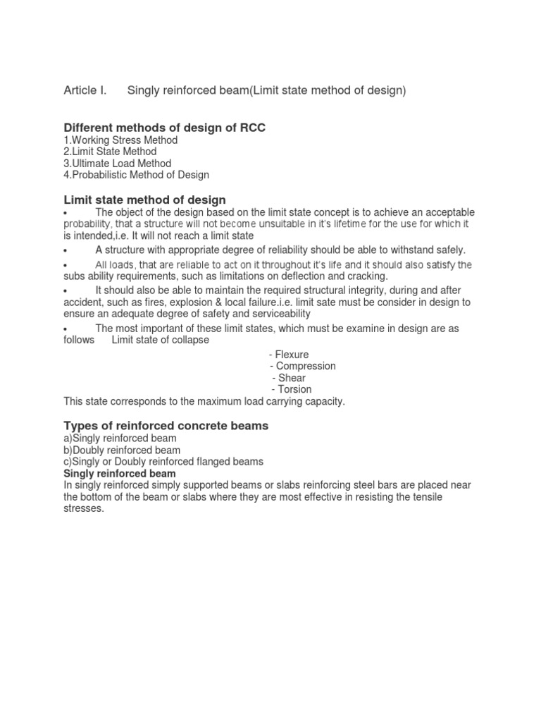 Singly Reinforced Beam Design | PDF | Beam (Structure) | Bending