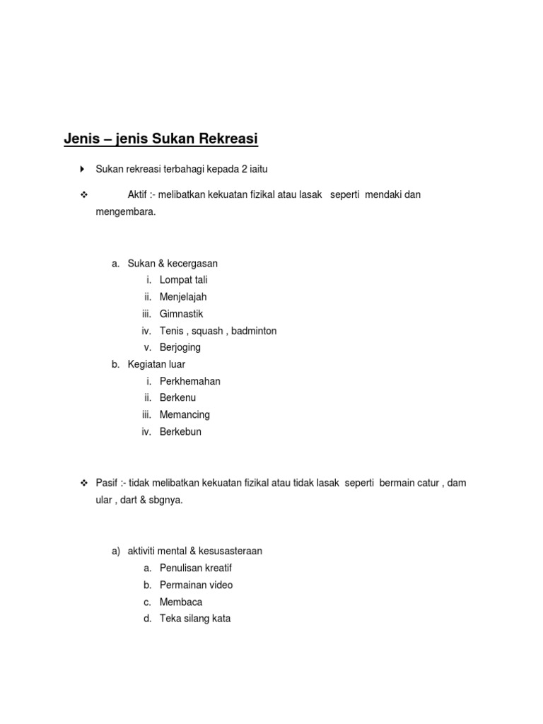Jenis Sukan Rekreasi Pdf
