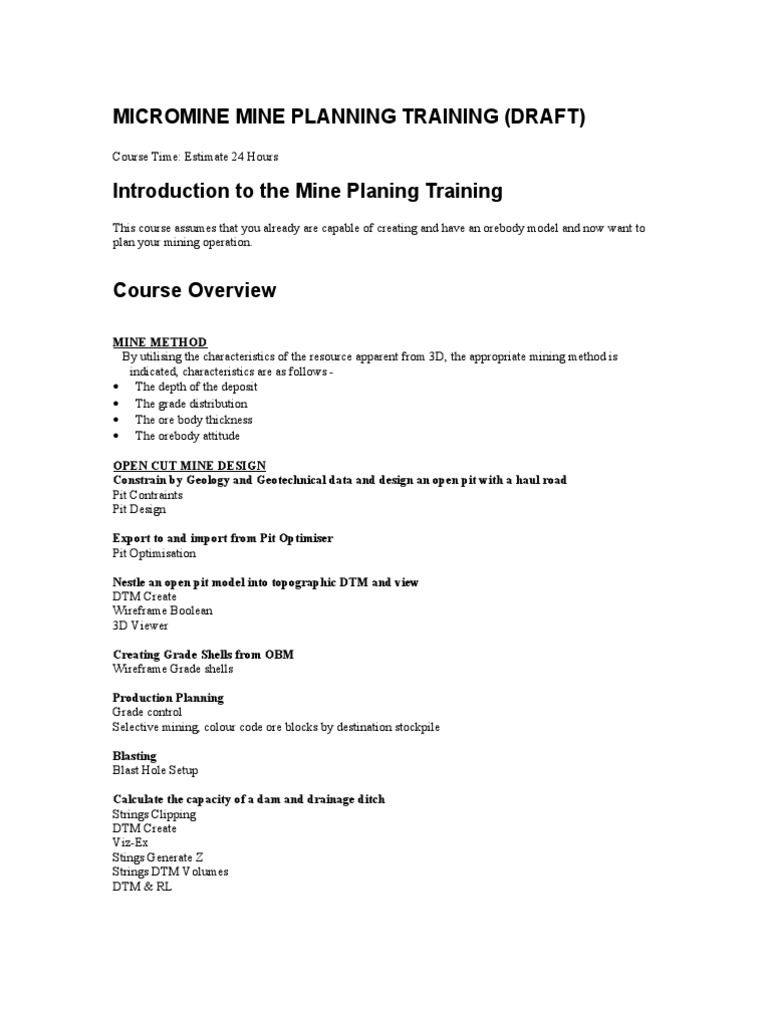 Micromine Mine Planning Training Guide | PDF