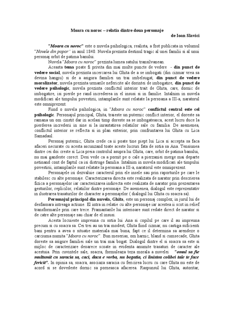 Moara Cu Noroc Relatia Dintre Personaje Moara Cu Noroc - Relatia Dintre Doua Personaje | PDF