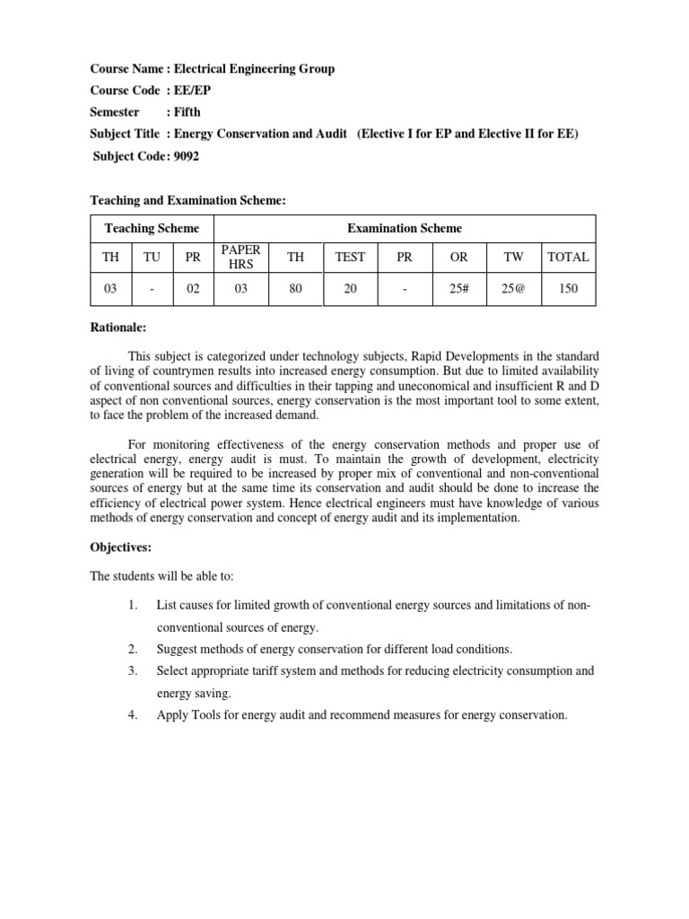 Energy Conservation and Audit Course Guide | PDF | Energy Conservation ...