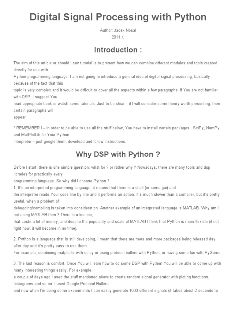 DSP With Python | PDF | Fast Fourier Transform | Signal (Electrical ...
