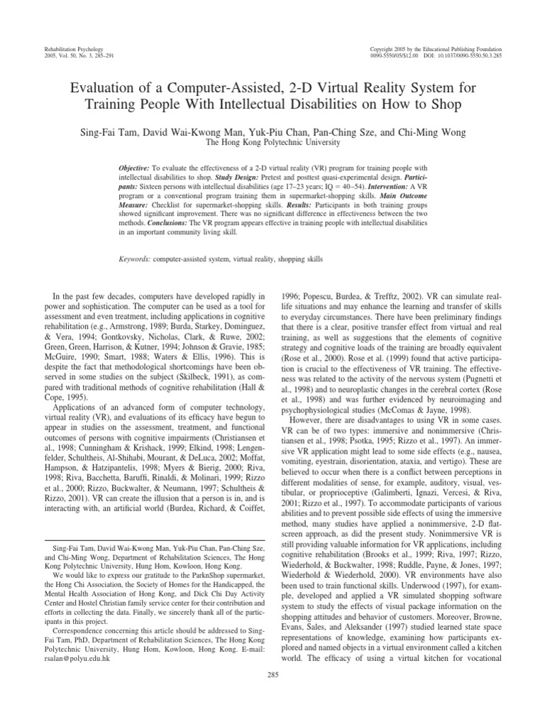 Evaluation of A Computer-Assisted, 2-D Virtual Reality System For | PDF ...